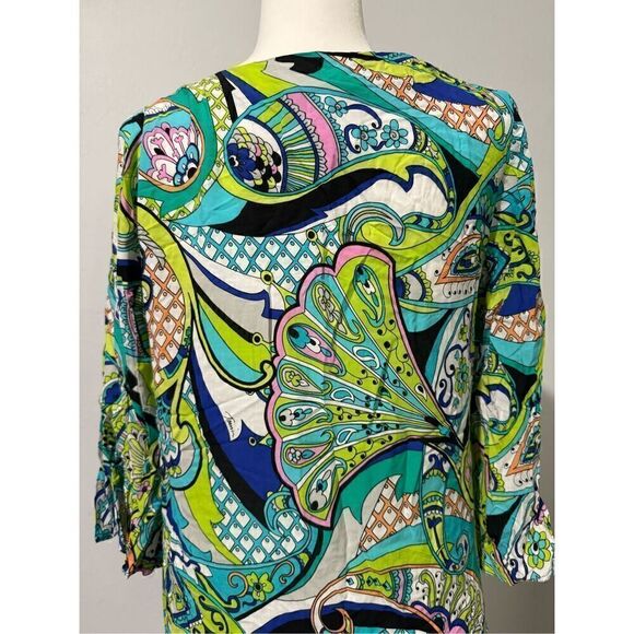 Trina Turk Nomad Paisley Tunic S pompom ball trim - Picture 4 of 7